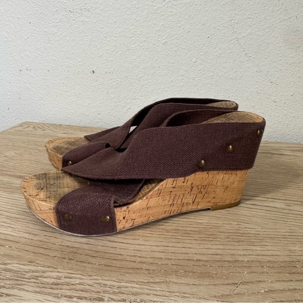 Lucky Brand Miller 2 Wedge Sandals Womens Size 7 M Brown Slip On Cork 37 EU Boho - Picture 4 of 13
